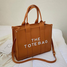 Women PU Leather Tote Bag Letter Printed Crossbody Bag(Small Brown)