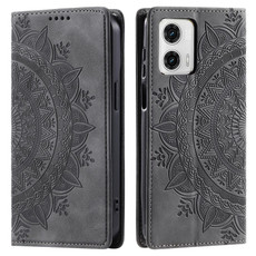 For Motorola Moto G73 Totem Embossed Magnetic Leather Phone Case(Grey)