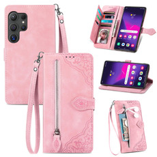 For Samsung Galaxy S24 Ultra 5G Embossed Flower Zipper Leather Phone Case(Pink) For Samsung Galaxy S24 Ultra 5G Embossed Flower Zipper Leather Phone Case(Pink)