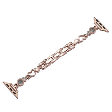 For Apple Watch Series 9 41mm Diamond Hearts Metal Chain Watch Band(Rose Gold)