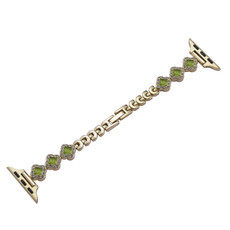 For Apple Watch Series 3 38mm Diamond Four-leaf Clover Metal Chain Watch Band(Gold)