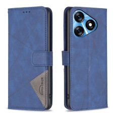 For Tecno Spark 10 4G Magnetic Buckle Rhombus Texture Leather Phone Case(Blue)