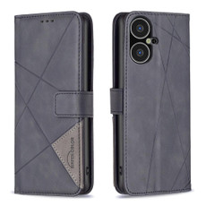 For Tecno Pova Neo 3 Magnetic Buckle Rhombus Texture Leather Phone Case(Black)