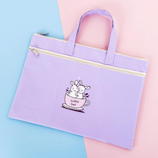Zipper Canvas File Bags A4 Folder Pouch For Students Portable Handbag, Style: Little Rabbit (Purple)