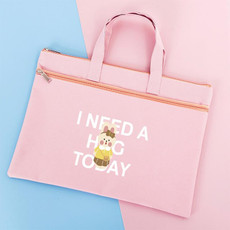 Zipper Canvas File Bags A4 Folder Pouch For Students Portable Handbag, Style: Embrace Rabbit (Pink)