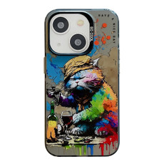 For iPhone 15 Plus Animal Pattern Oil Painting Series PC + TPU Phone Case(Drinking Cat)