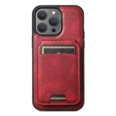 For iPhone 15 Pro Max Suteni H15 MagSafe Oil Eax Leather Detachable Wallet Back Phone Case(Red)