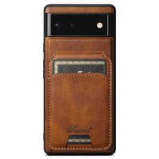 For Google Pixel 6 Pro Suteni H15 MagSafe Oil Eax Leather Detachable Wallet Back Phone Case(Brown)