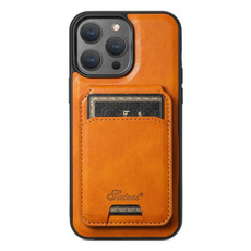 For iPhone 15 Suteni H15 MagSafe Oil Eax Leather Detachable Wallet Back Phone Case(Khaki)