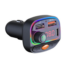 C15 Multifunctional Car Dual 3.1A+Type-C USB Charger Bluetooth FM Transmitter with Atmosphere Light