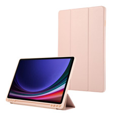 For Samsung Galaxy Tab S9 FE 3-Fold Pure Color TPU Leather Tablet Case with Pen Slot(Pink)