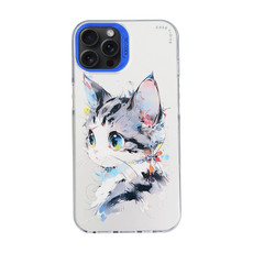 For iPhone 15 Pro Max Cartoon Animal Graffiti PC + TPU Phone Case(White Face Cat)