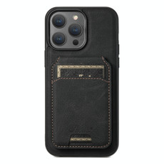 For iPhone 15 Pro Suteni H16 Litchi Texture Leather Detachable Wallet Back Phone Case(Black)