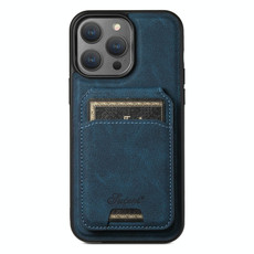 For iPhone 15 Suteni H16 Litchi Texture Leather Detachable Wallet Back Phone Case(Blue)