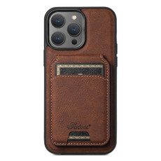 For iPhone 13 Pro Max Suteni H16 Litchi Texture Leather Detachable Wallet Back Phone Case(Brown)