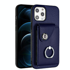 For iPhone 12 Pro Organ Card Bag Ring Holder Phone Case(Blue)