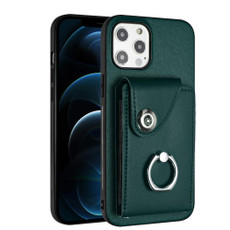 For iPhone 12 Pro Organ Card Bag Ring Holder Phone Case(Green)