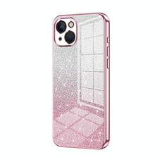 For iPhone 13 Gradient Glitter Powder Electroplated Phone Case(Pink)