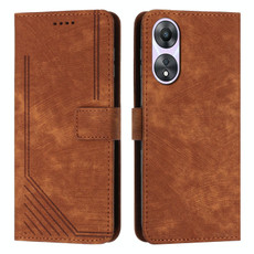 For OPPO A58 / A78 Skin Feel Stripe Pattern Leather Phone Case with Long Lanyard(Brown)
