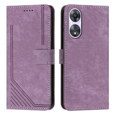 For OPPO A58 / A78 Skin Feel Stripe Pattern Leather Phone Case with Long Lanyard(Purple)