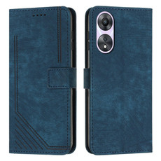 For OPPO A58 / A78 Skin Feel Stripe Pattern Leather Phone Case with Long Lanyard(Blue)