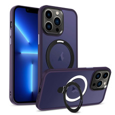 For iPhone 13 Pro MagSafe Holder Skin-feel PC Hybrid TPU Phone Case(Dark Purple)