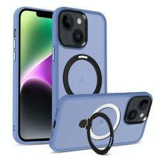 For iPhone 14 Plus MagSafe Holder Skin-feel PC Hybrid TPU Phone Case(Blue)