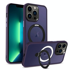 For iPhone 13 Pro Max MagSafe Holder Skin-feel PC Hybrid TPU Phone Case(Dark Purple)