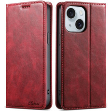 For iPhone 15 Plus Suteni J02 Oil Wax Wallet Leather Phone Case(Red)