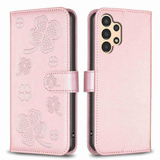 For Samsung Galaxy A53 Four-leaf Embossed Leather Phone Case(Pink)