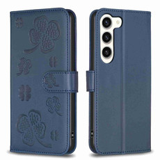 For Samsung Galaxy S23 5G Four-leaf Embossed Leather Phone Case(Blue) For Samsung Galaxy S23 5G Four-leaf Embossed Leather Phone Case(Blue)