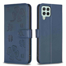 For Samsung Galaxy A22 4G Four-leaf Embossed Leather Phone Case(Blue) For Samsung Galaxy A22 4G Four-leaf Embossed Leather Phone Case(Blue)