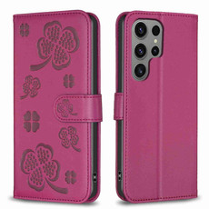 For Samsung Galaxy S23 Ultra 5G Four-leaf Embossed Leather Phone Case(Rose Red) For Samsung Galaxy S23 Ultra 5G Four-leaf Embossed Leather Phone Case(Rose Red)