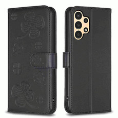 For Samsung Galaxy A13 / A04 4G Four-leaf Embossed Leather Phone Case(Black)