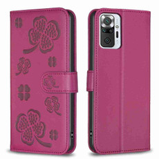 For Xiaomi Redmi Note 10 Pro Four-leaf Embossed Leather Phone Case(Rose Red)