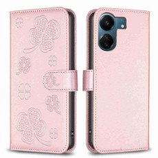 For Xiaomi Redmi 13C Four-leaf Embossed Leather Phone Case(Pink) For Xiaomi Redmi 13C Four-leaf Embossed Leather Phone Case(Pink)