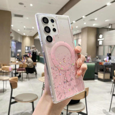 For Samsung Galaxy S22+ 5G MagSafe Glitter Hybrid Clear TPU Phone Case(Pink)