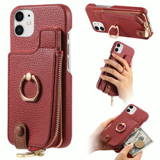 For iPhone 12 Litchi Leather Oil Edge Ring Zipper Wallet Back Phone Case(Red)