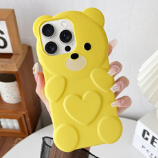 For iPhone 15 Pro Max Bear Shape Oil-sprayed TPU Phone Case(Yellow)