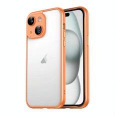 For iPhone 15 Plus Macaron PC Phone Pure Border Frame with Lens Glass Film(Orange)