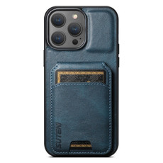 For iPhone 15 Plus Suteni H02 Leather Wallet Stand Back Phone Case(Blue)