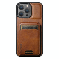 For iPhone 15 Plus Suteni H02 Leather Wallet Stand Back Phone Case(Brown)