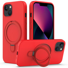 For iPhone 14 MagSafe Magnetic Liquid Silicone Phone Case with Ring Holder(Red)