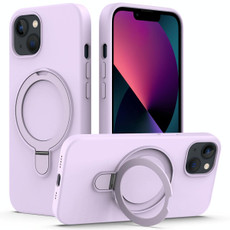 For iPhone 14 Plus MagSafe Magnetic Liquid Silicone Phone Case with Ring Holder(Lilac Purple)