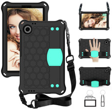 For Samsung Galaxy Tab A9 8.7 X110/X115 Honeycomb EVA Hybrid PC Tablet Case with Strap(Black+Aqua)