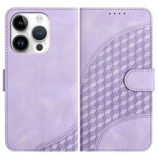 For iPhone 14 Pro YX0060 Elephant Head Embossed Phone Leather Case with Lanyard(Light Purple)