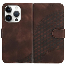 For iPhone 14 Pro YX0060 Elephant Head Embossed Phone Leather Case with Lanyard(Coffee)