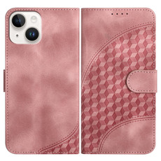 For iPhone 13 YX0060 Elephant Head Embossed Phone Leather Case with Lanyard(Pink)