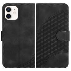 For iPhone 12 mini YX0060 Elephant Head Embossed Phone Leather Case with Lanyard(Black)