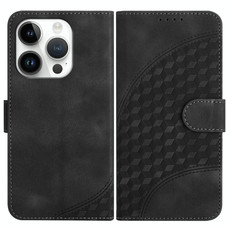 For iPhone 14 Pro YX0060 Elephant Head Embossed Phone Leather Case with Lanyard(Black)